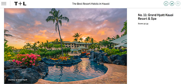 The Grand Hyatt Kauai Resort and Spa in Travel & Leisure "The Best Resort Hotels in Hawaii"